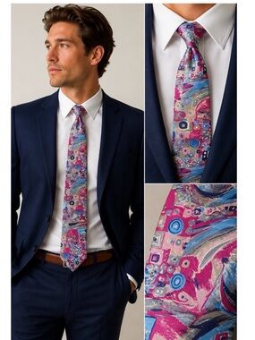 METROPOLIS Silk Colorful Abstract Mens Tie